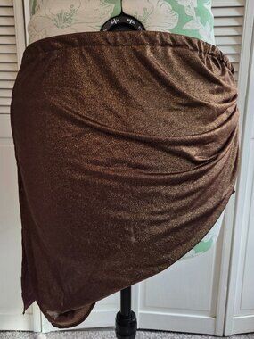 Chocolate Brown, Draped, Shimmery Sarong-style Mini Skirt/Cover-up